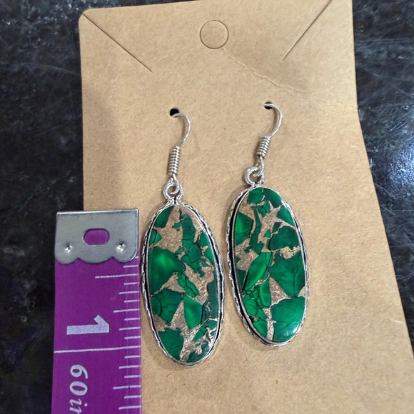 Green Turquoise and 925 Sterling Silver Earrings - Picture 4 of 4